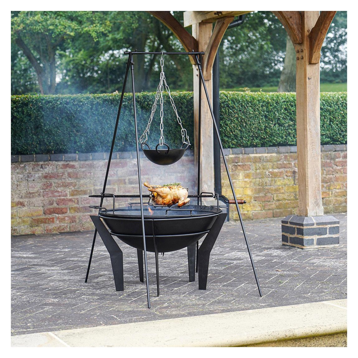 Metal Kendal Fire Pit on Stand in Black, H44.5Cm W77Cm