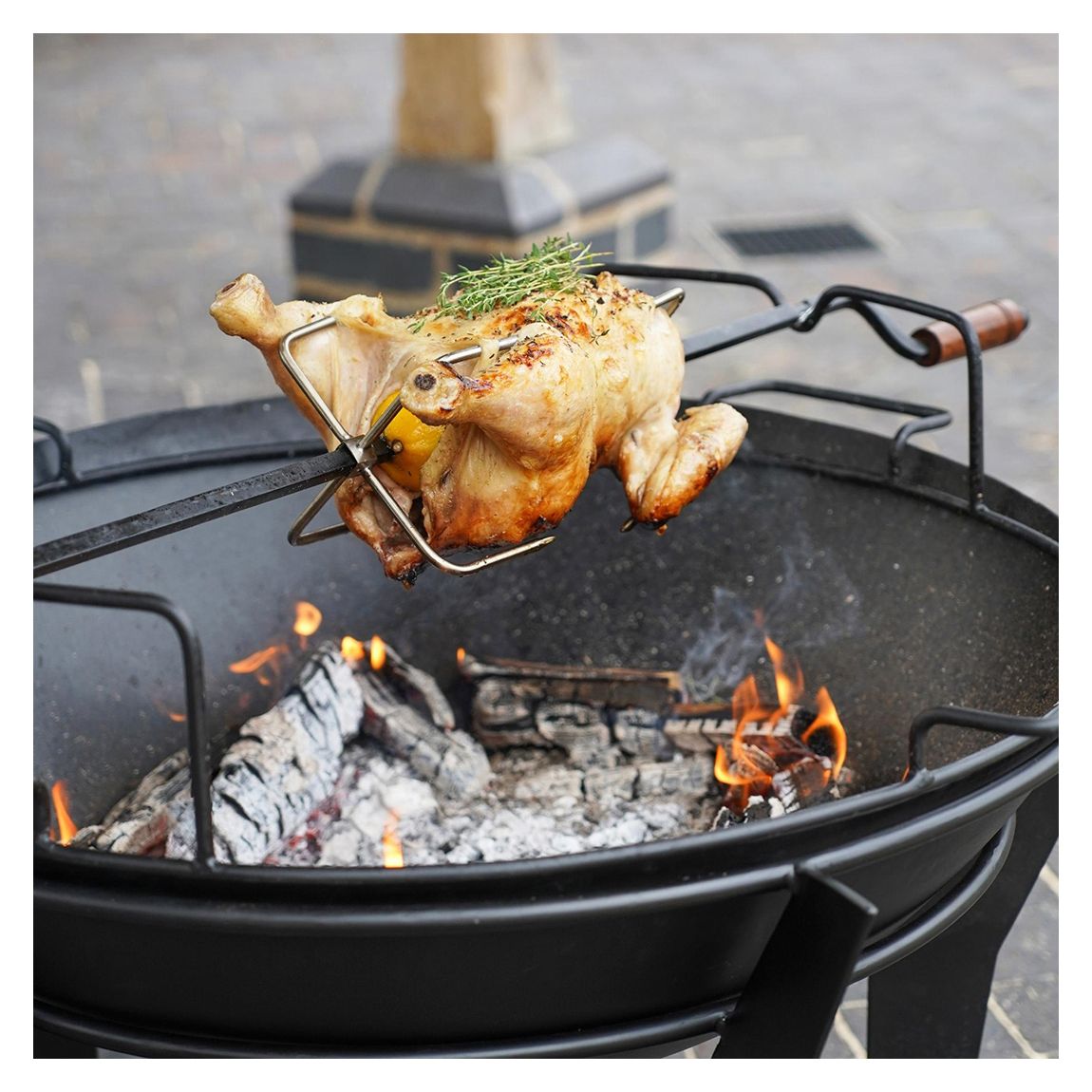 Metal Kendal Fire Pit on Stand in Black, H44.5Cm W77Cm