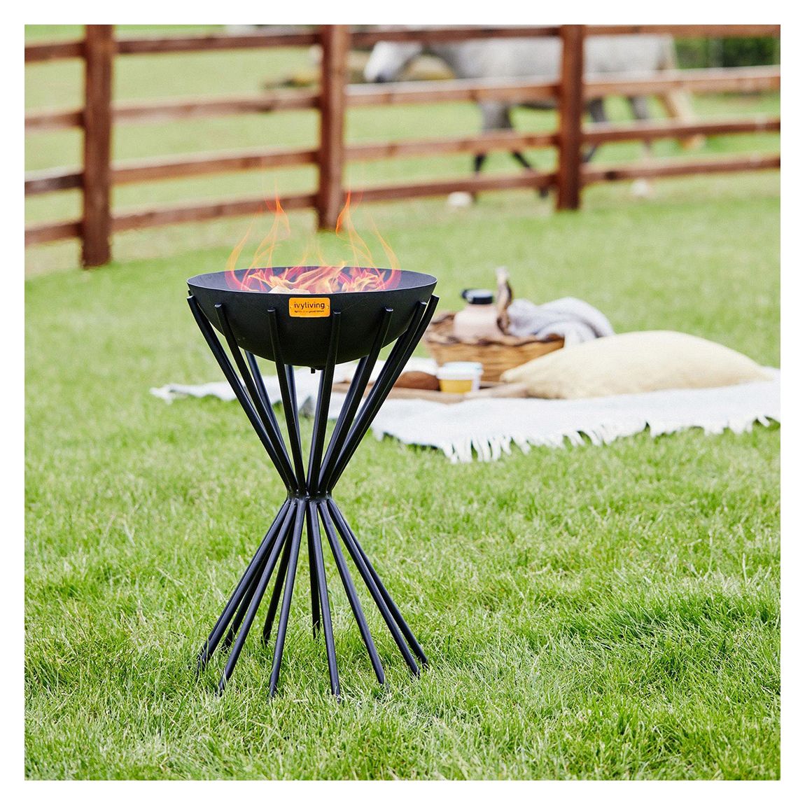 Tall Metal Dakota Fire Pit in Black, H65Cm W38Cm
