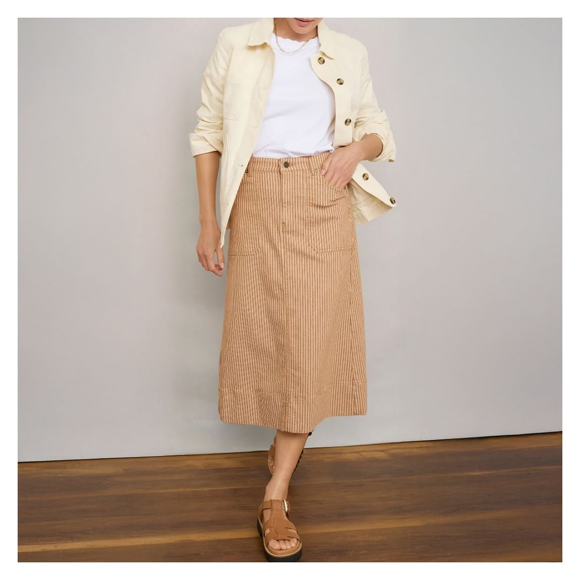 Tan Stripe Print Rosalie Skirt