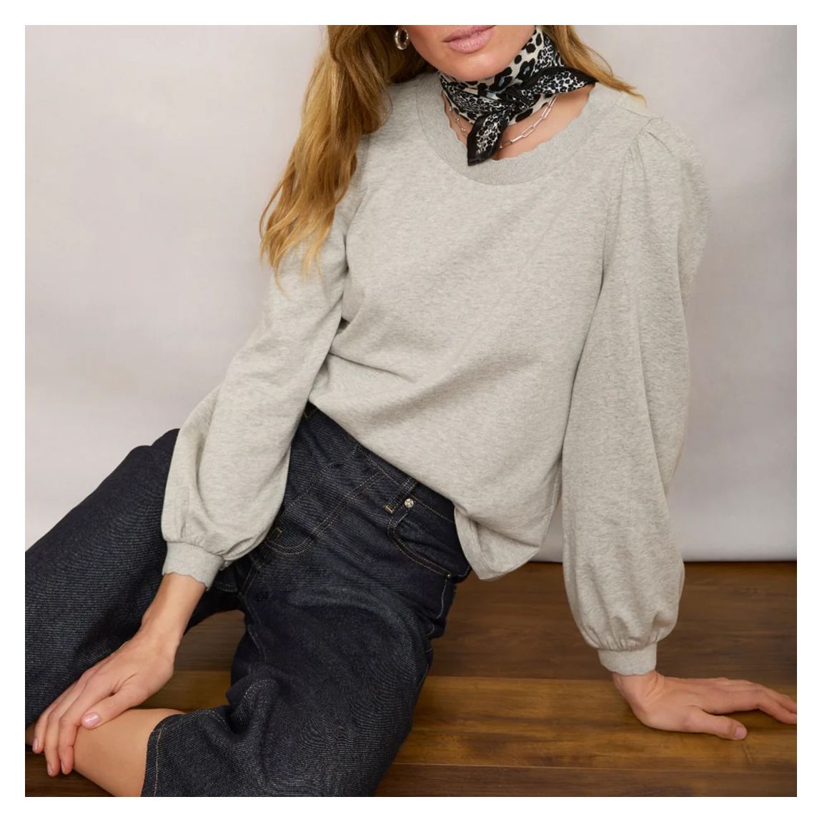 Grey Marl Stephanie Crew Top
