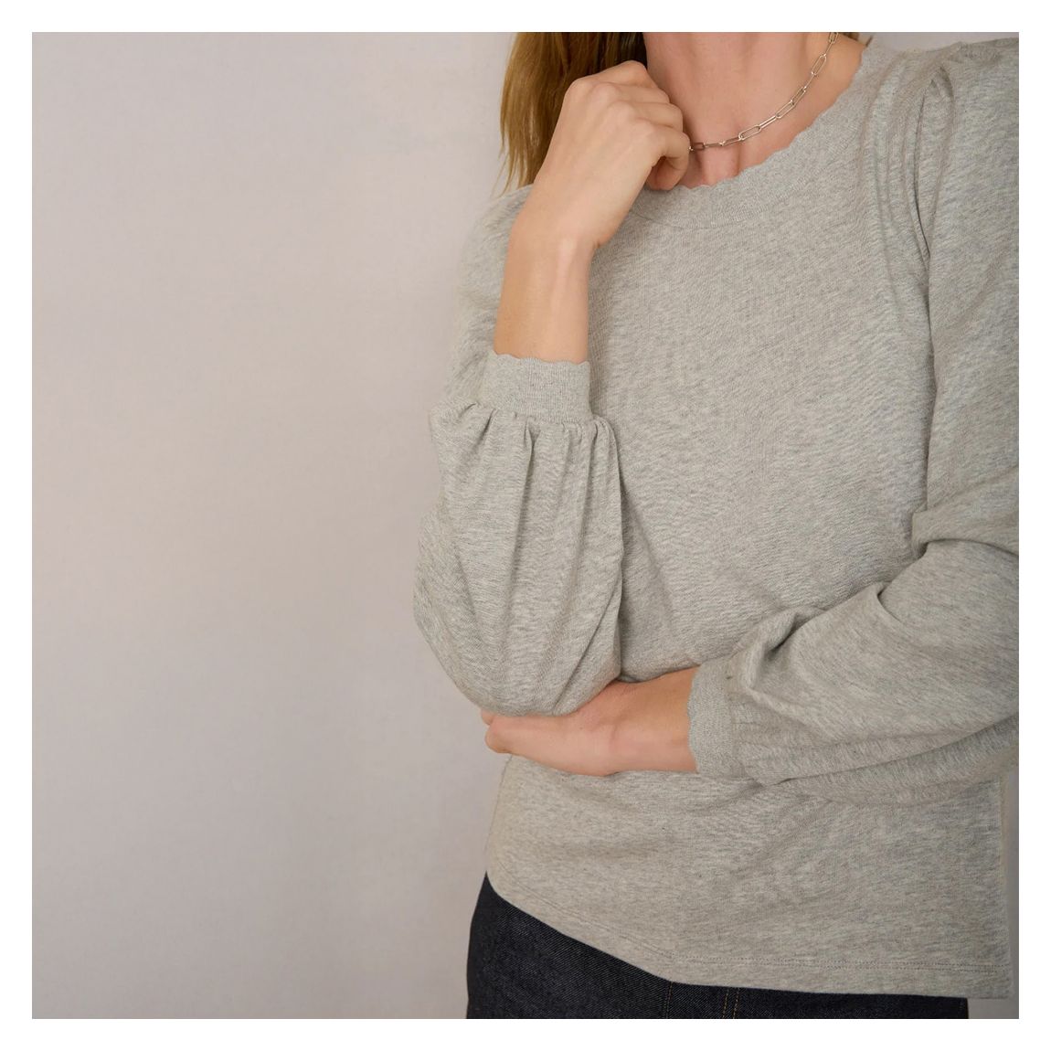 Grey Marl Stephanie Crew Top