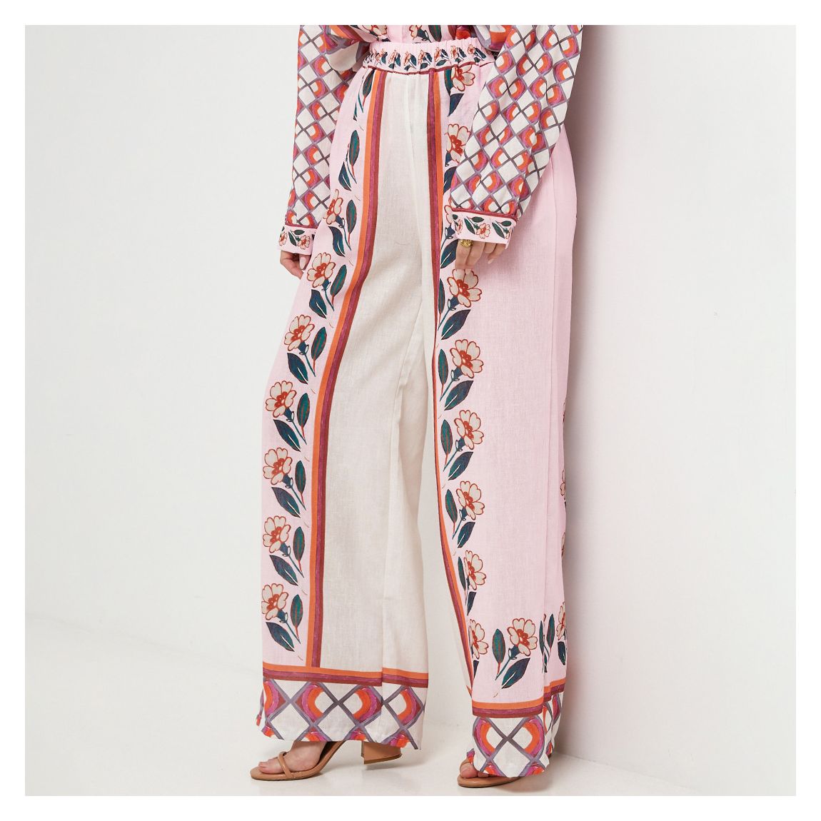 Rose Printed Linen Trousers