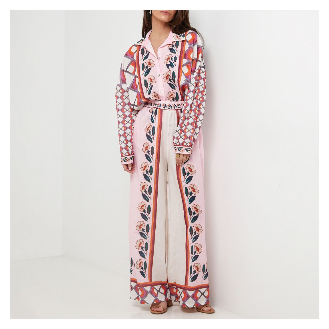 Rose Printed Linen Trousers