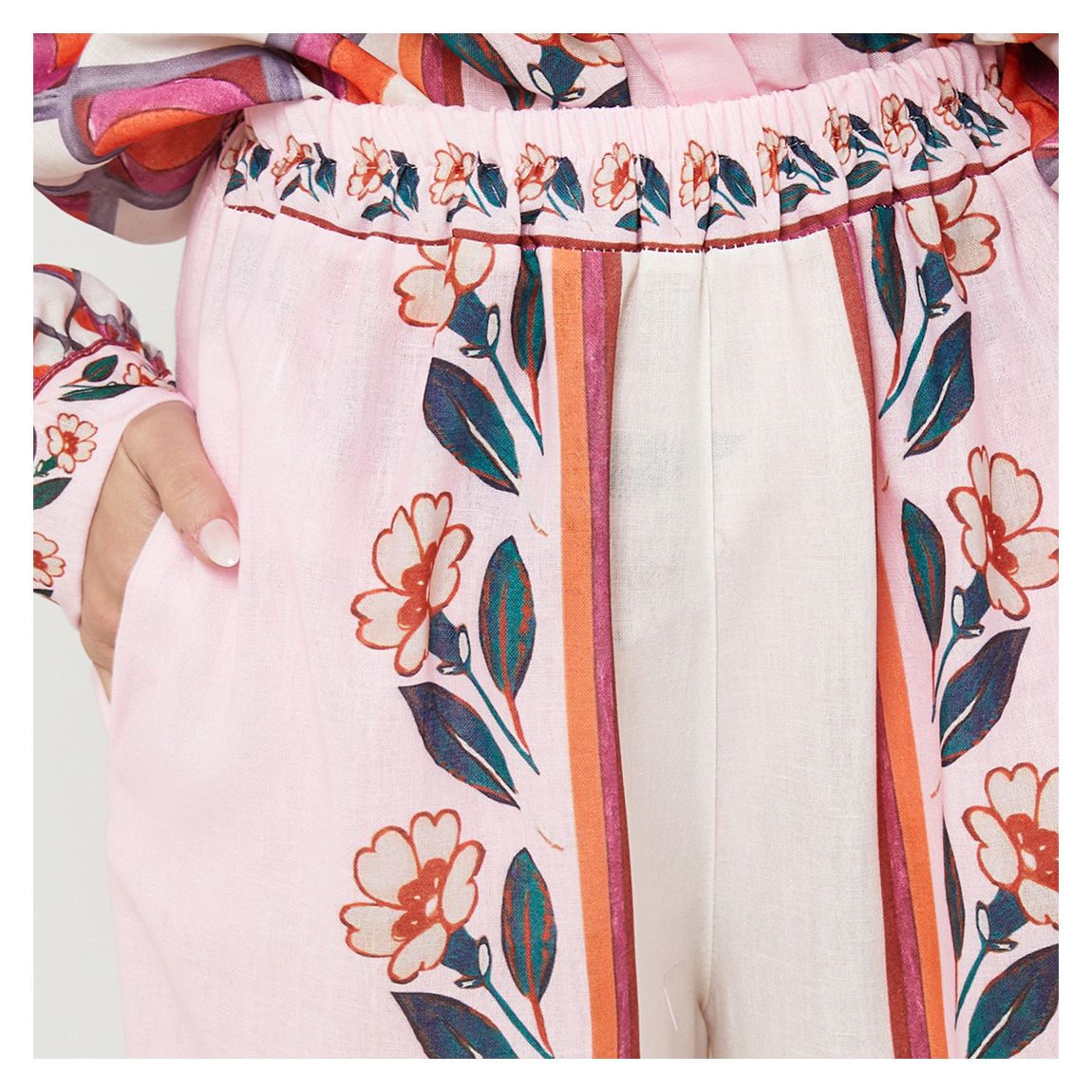 Rose Printed Linen Trousers