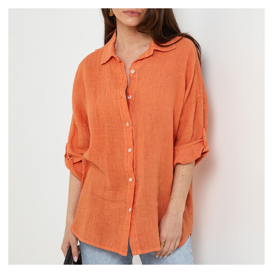 Orange Linen Blouse