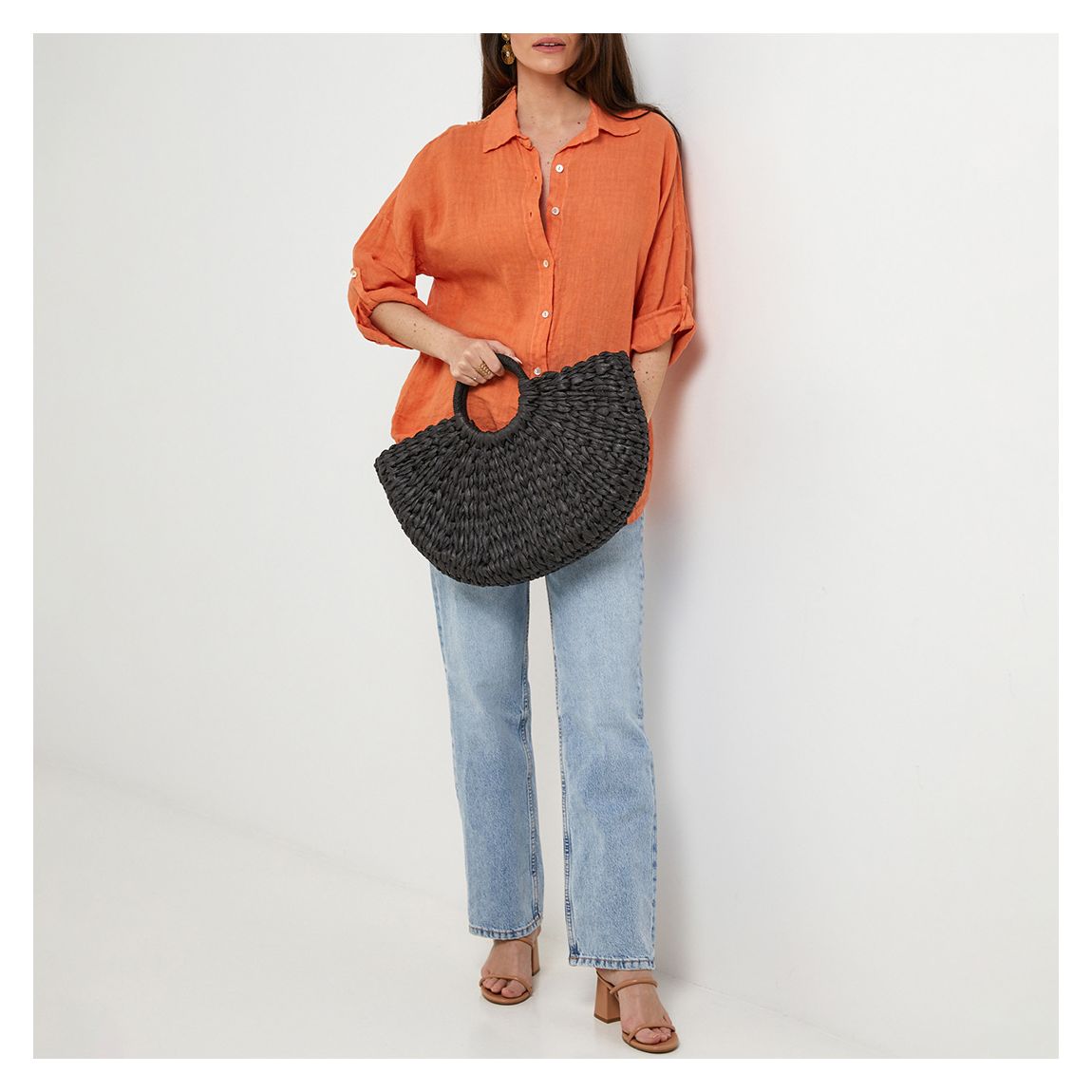 Orange Linen Blouse