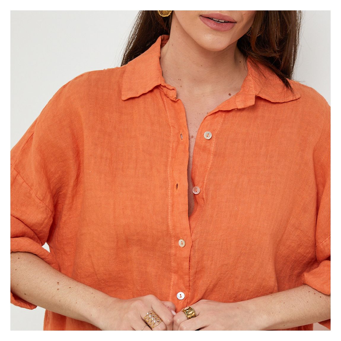 Orange Linen Blouse