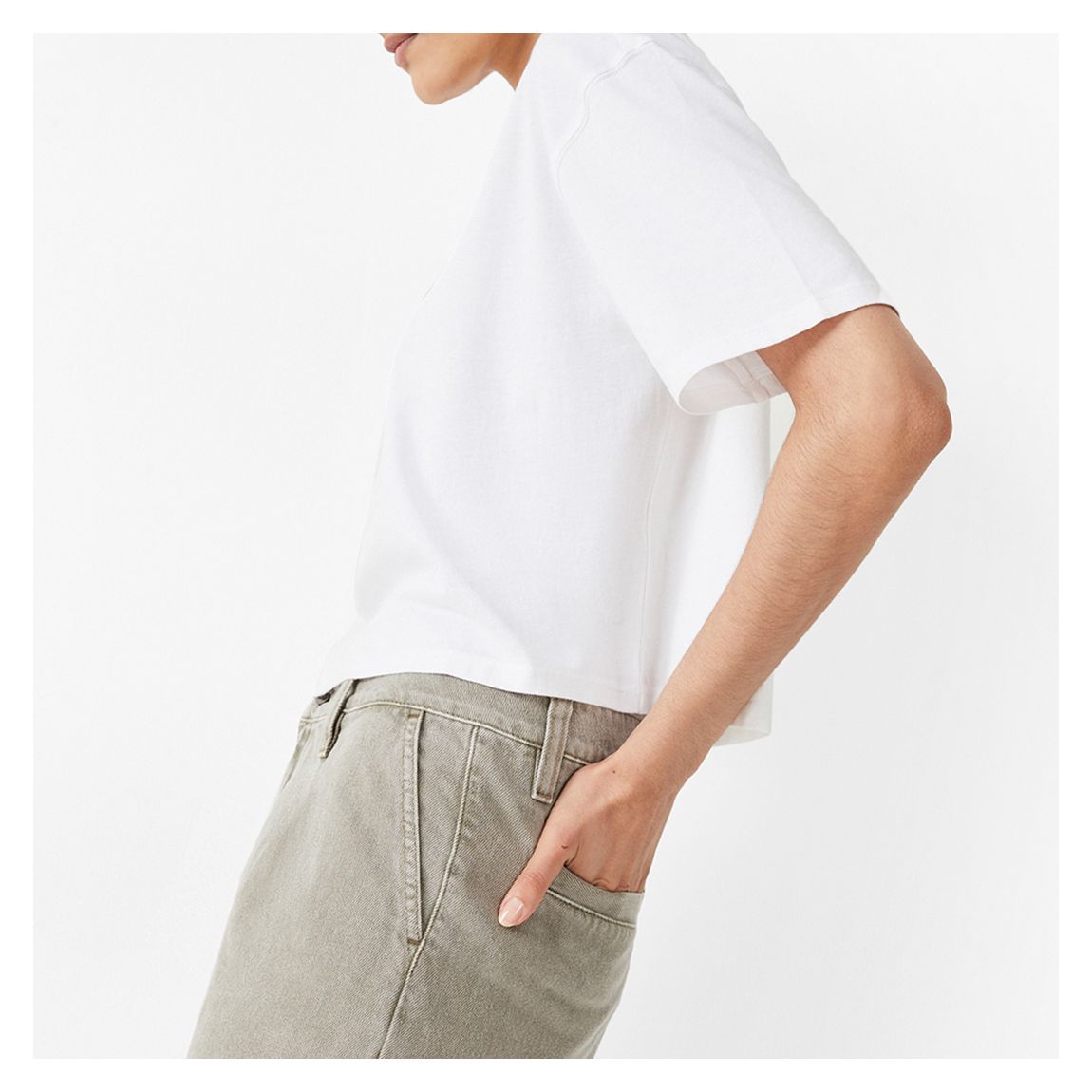 Khaki Hana Pleated Denim Shorts