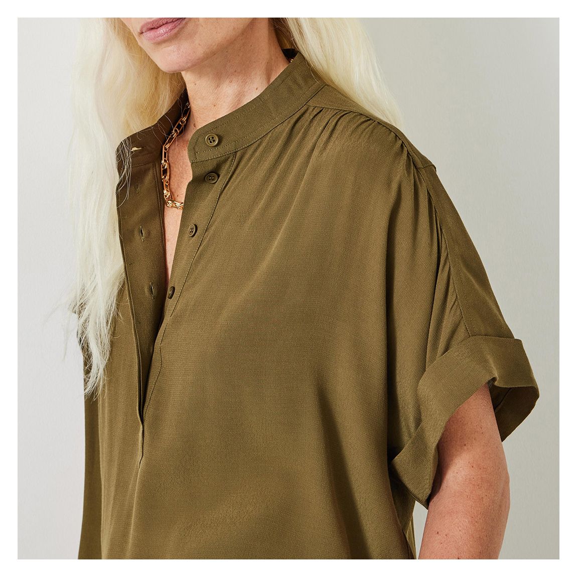 Khaki Anika Short Sleeve Blouse