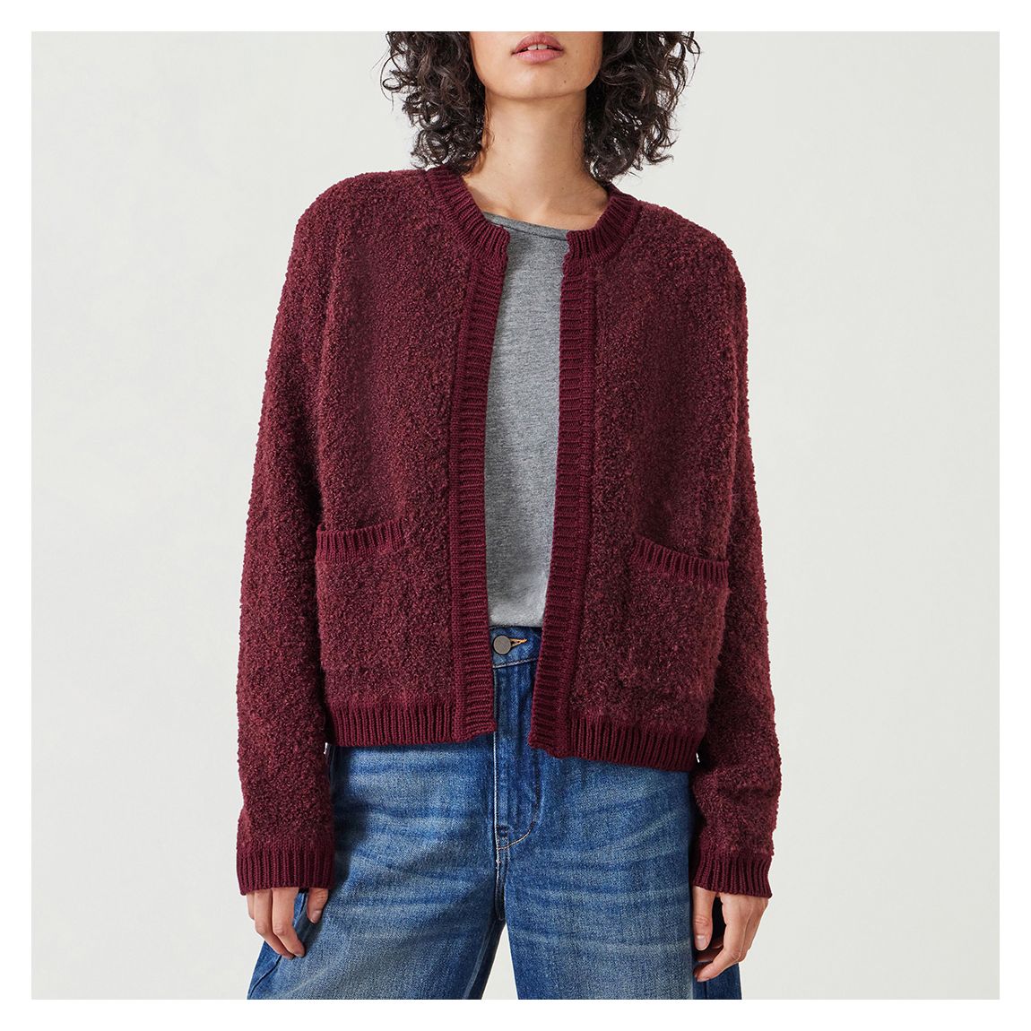 Burgundy Tai Boucle Edge to Edge Cardigan