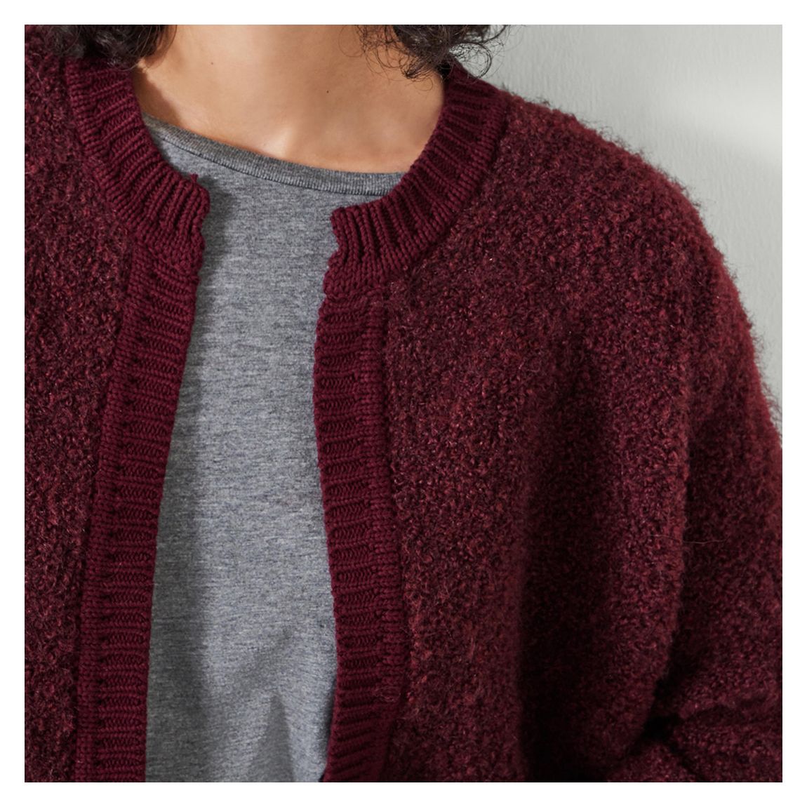 Burgundy Tai Boucle Edge to Edge Cardigan