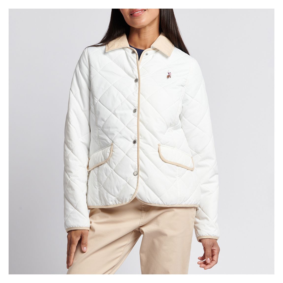 White Diamond Quilted Collared Jacket
