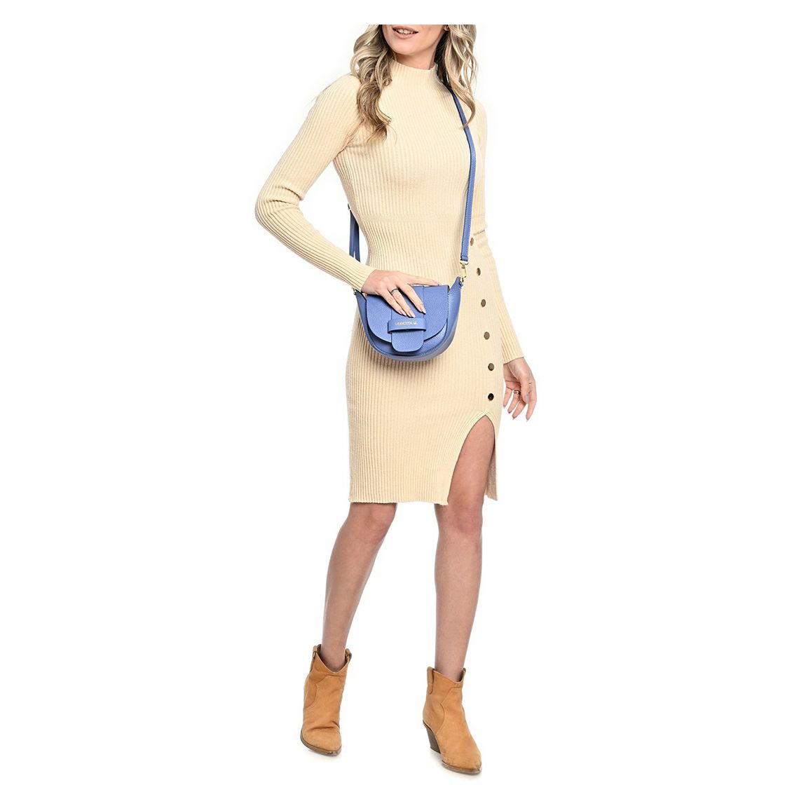 Blue Leather Shoulder Bag By Roberta M
