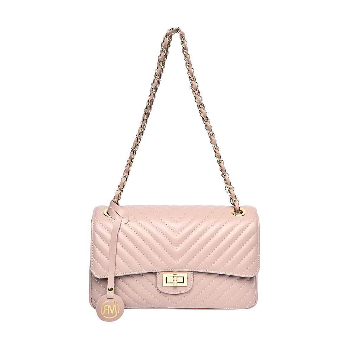 Pink Leather Shoulder Bag By Roberta M