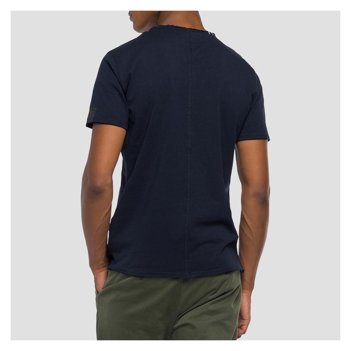 Navy Raw Cut Cotton T-Shirt