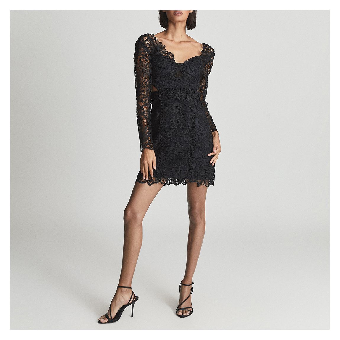 Reiss Black Erica Lace Bodycon Mini Dress - BrandAlley 