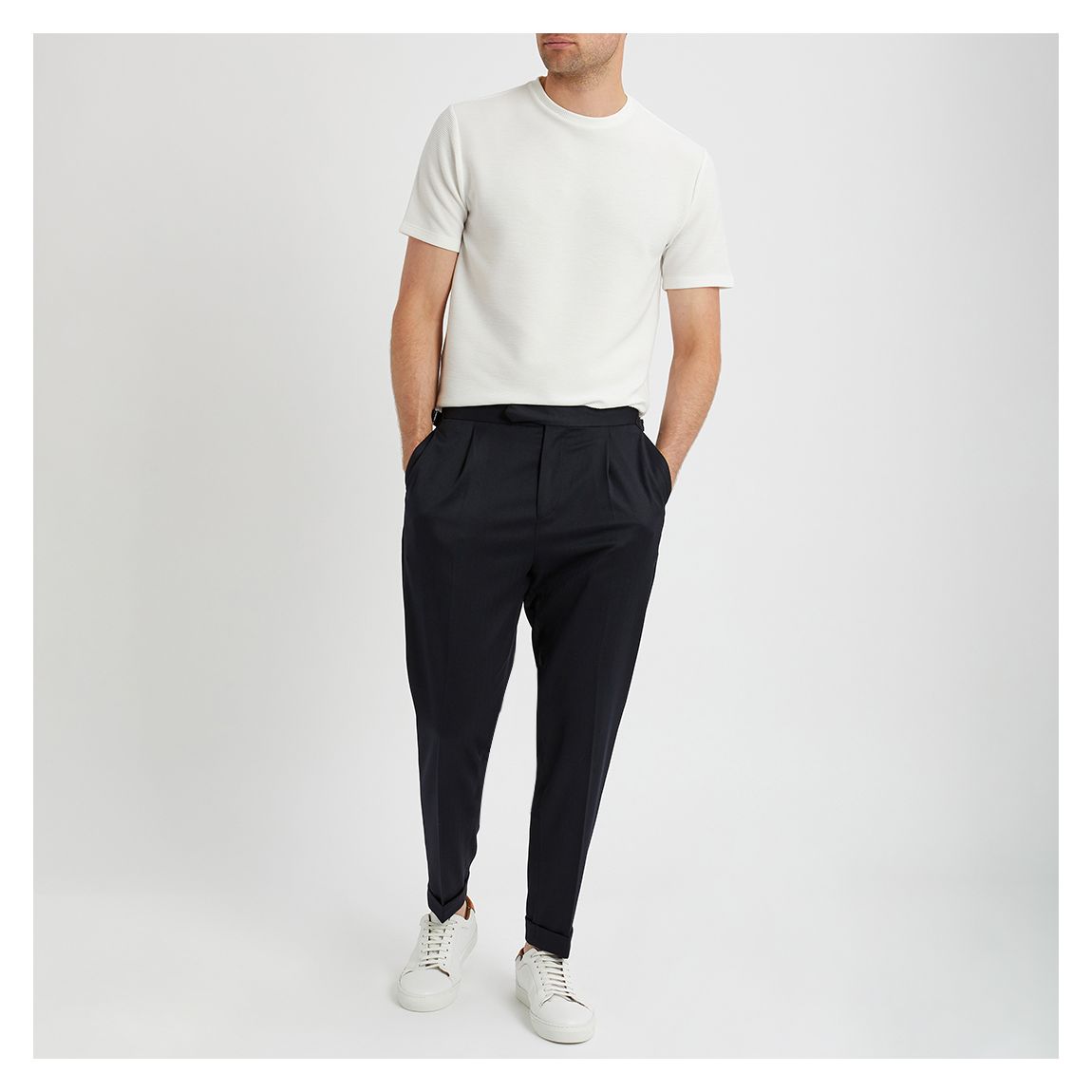 Navy Harvey Pleated Trousers