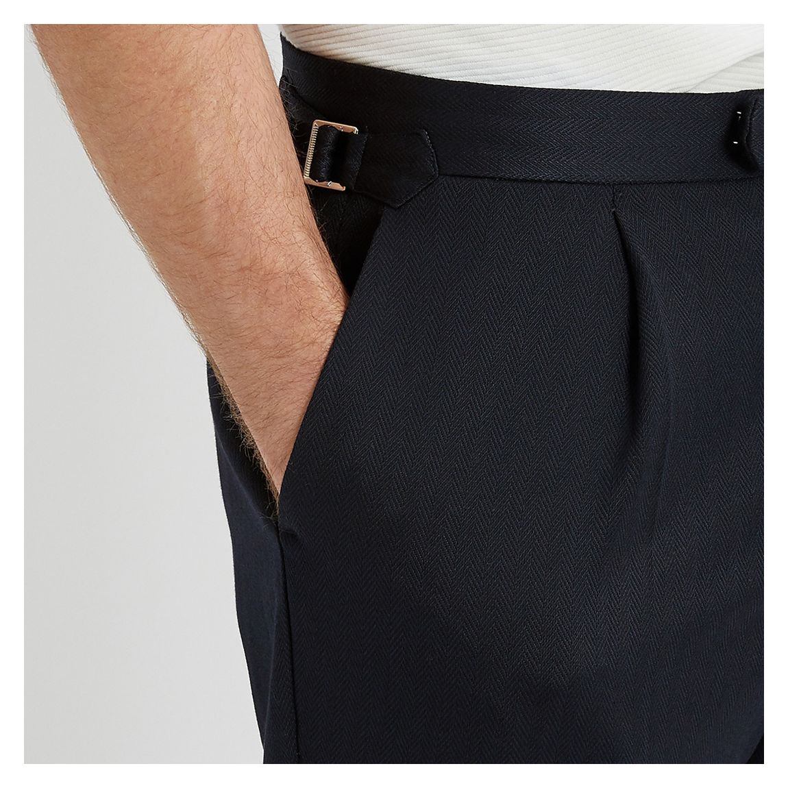 Navy Harvey Pleated Trousers