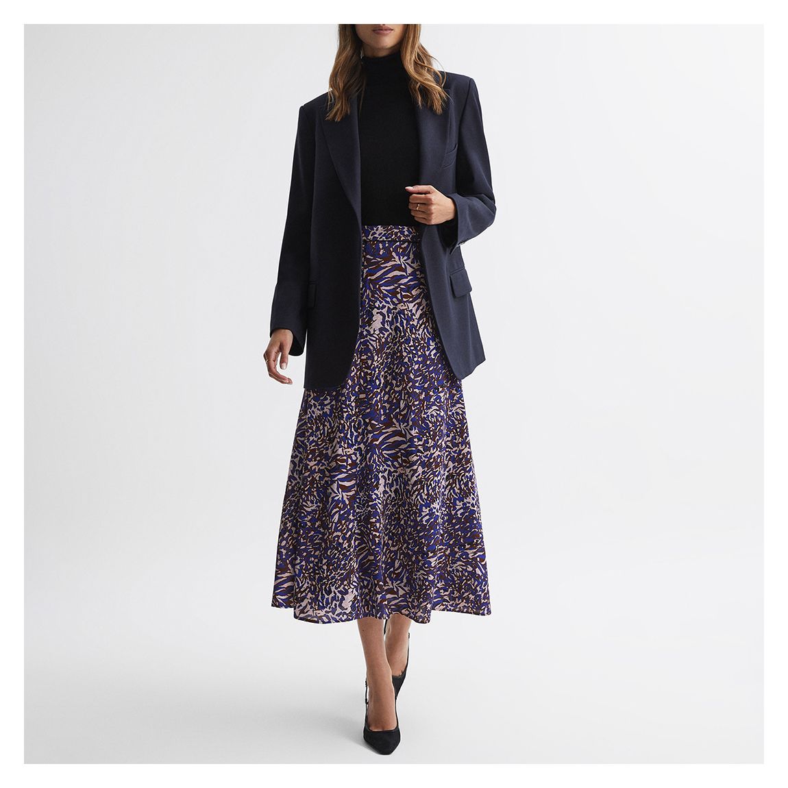 Reiss Blue Katia Printed Slip Skirt - BrandAlley