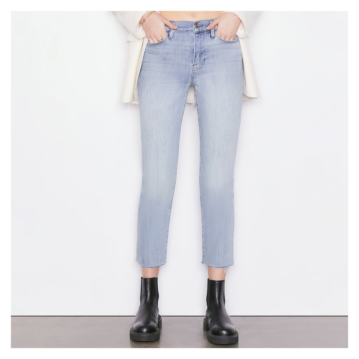 Light Blue Le High Straight Raw Edge Stretch Jeans