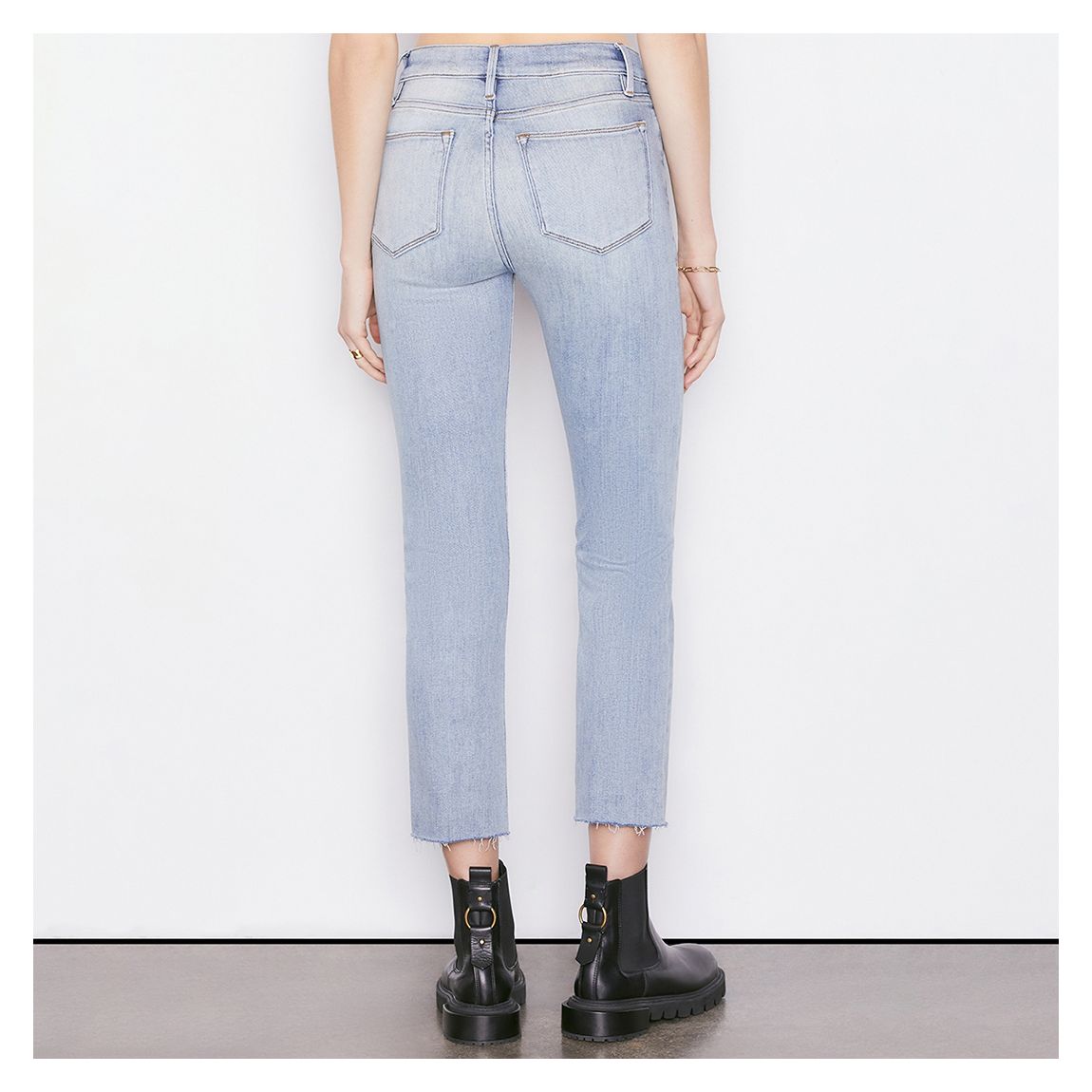 Light Blue Le High Straight Raw Edge Stretch Jeans
