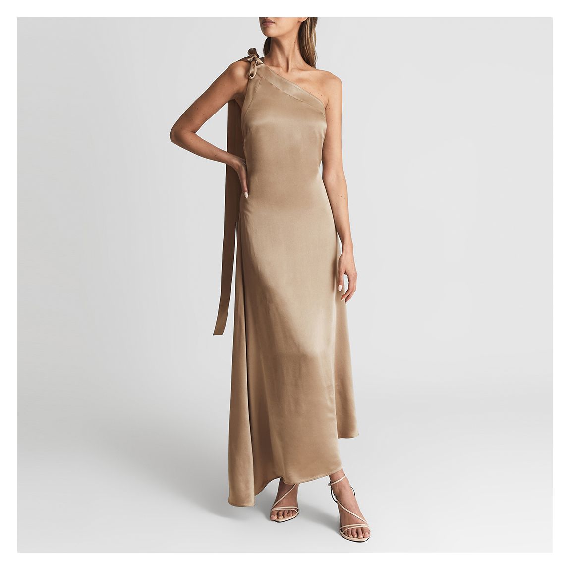 Reiss Mink Delphine One-Shoulder Maxi Dress - BrandAlley