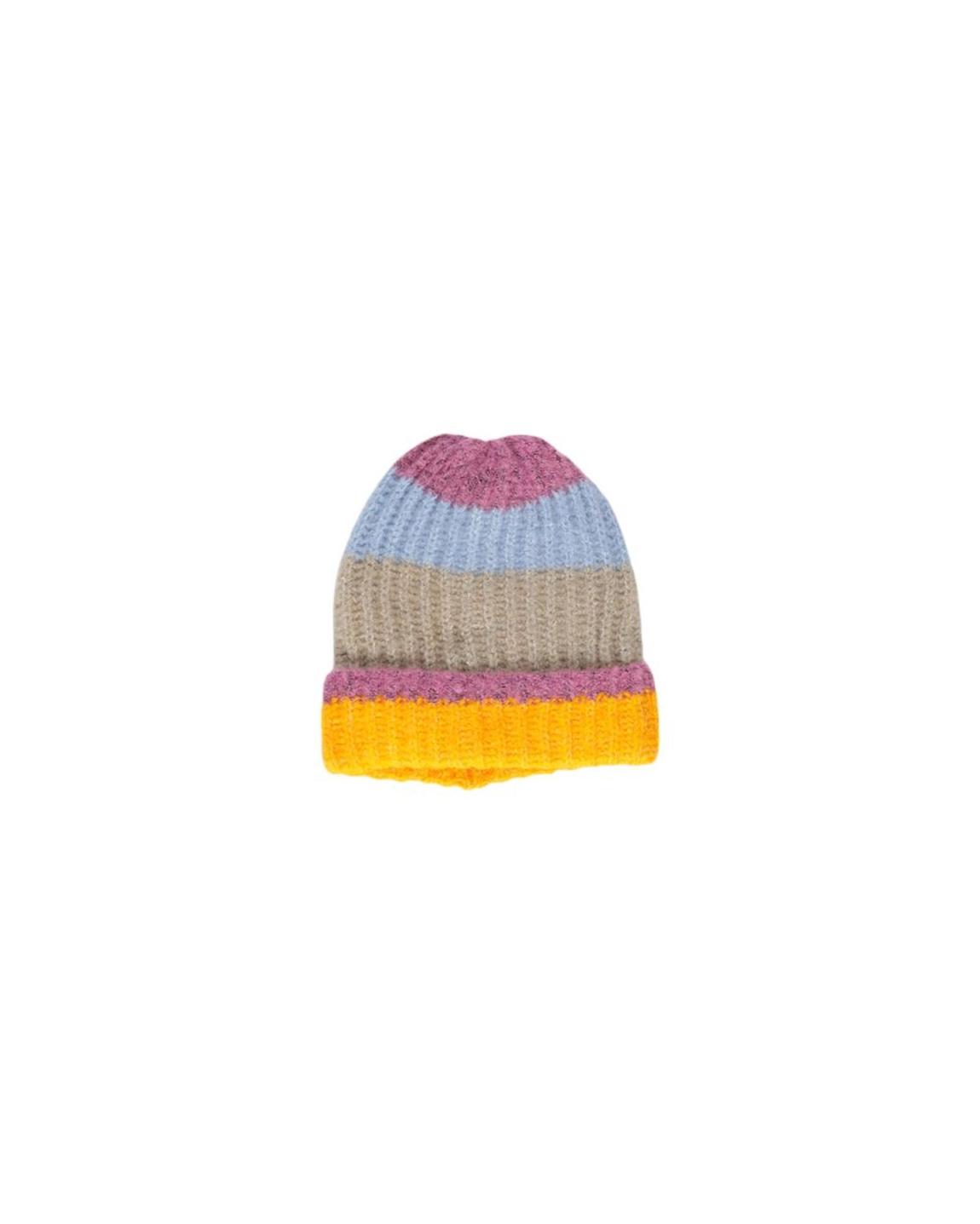 Multicolor Striped Knitted Beanie Wo - Yellow Hats main product photo