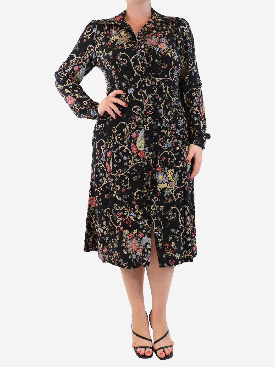 Black floral printed button down dress main product photo