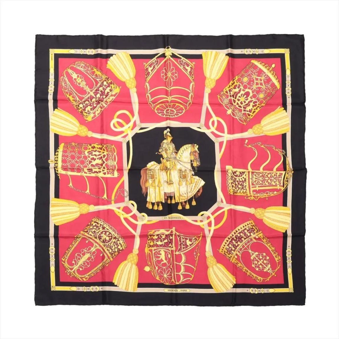 Black and red Carré 90 Les Muserolles silk scarf main product photo