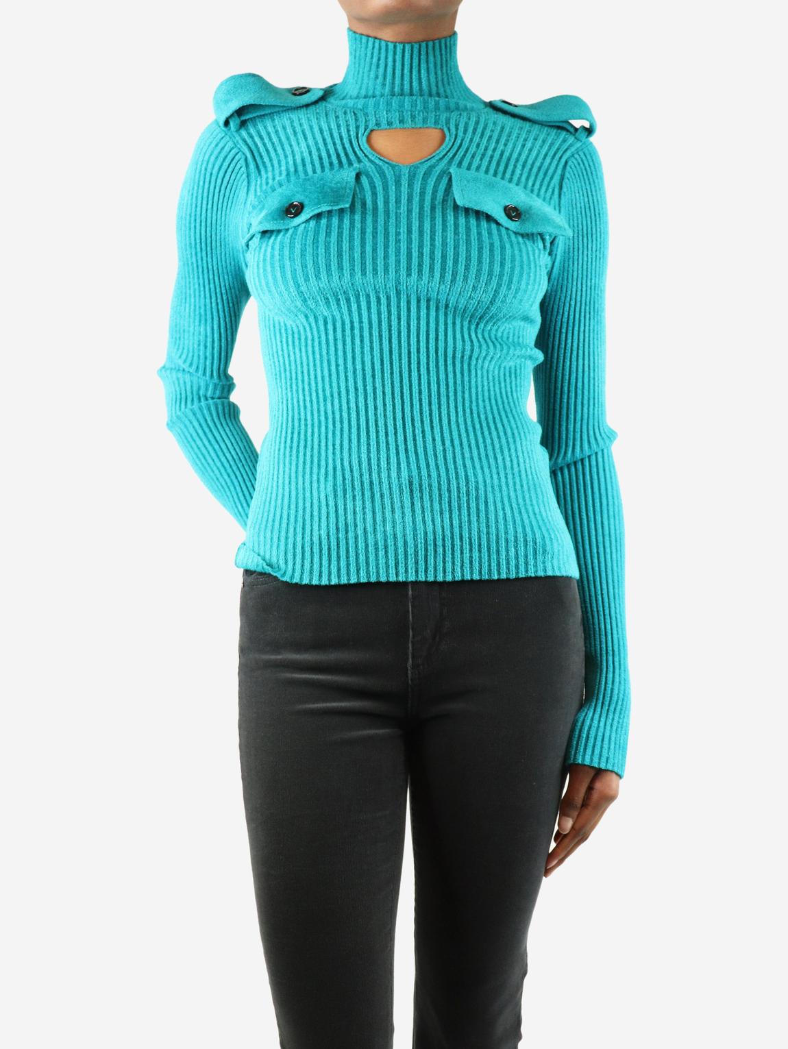Teal ribbed high-neck jumper main product photo