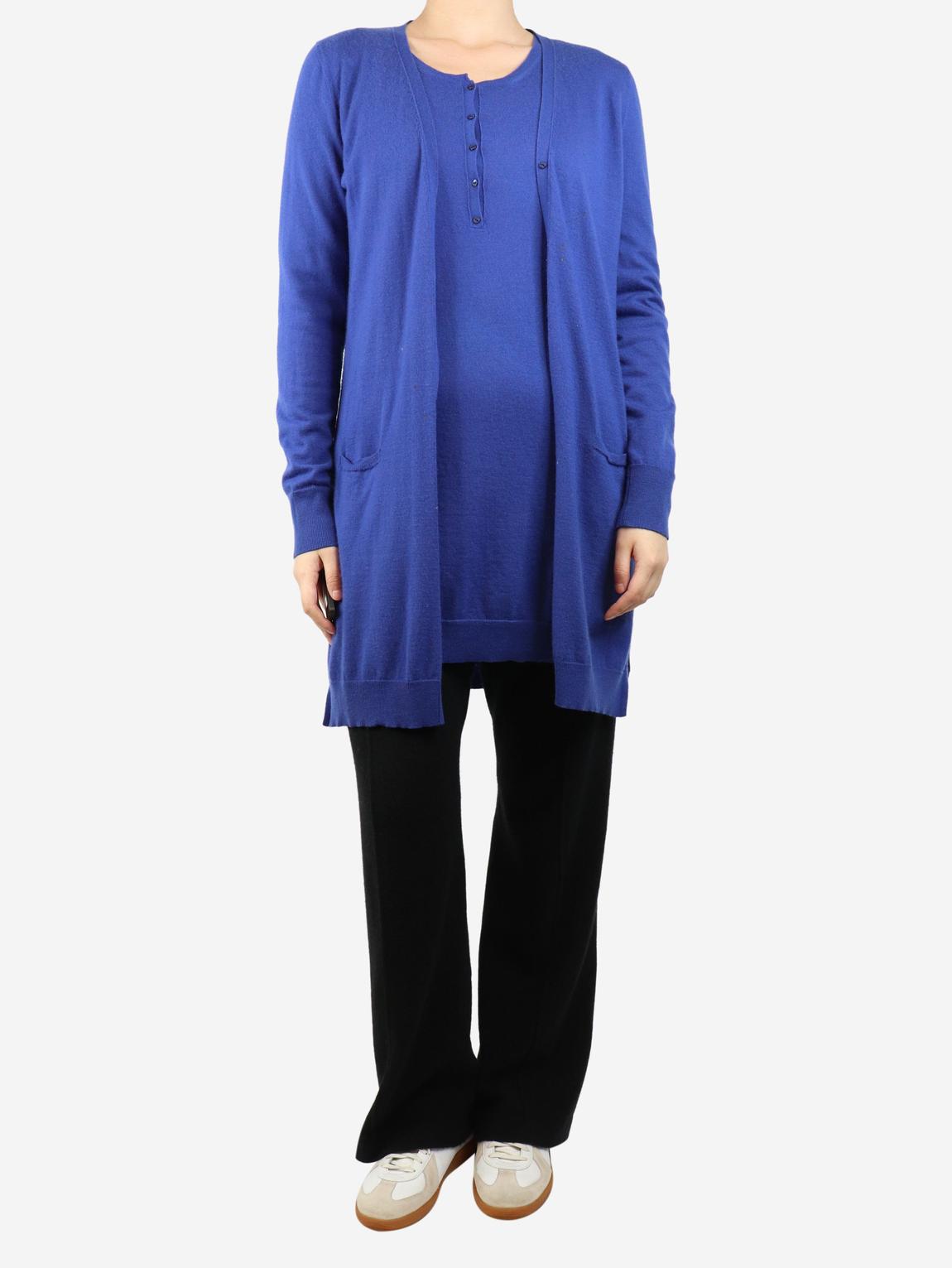 Blue cashmere knit cardigan and jumper set main product photo
