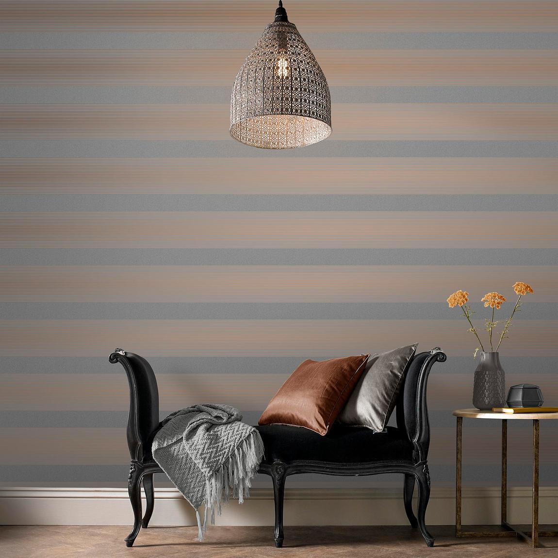 Graham & Brown Lagom Stripe Grey & Rose Gold Wallpaper main product photo