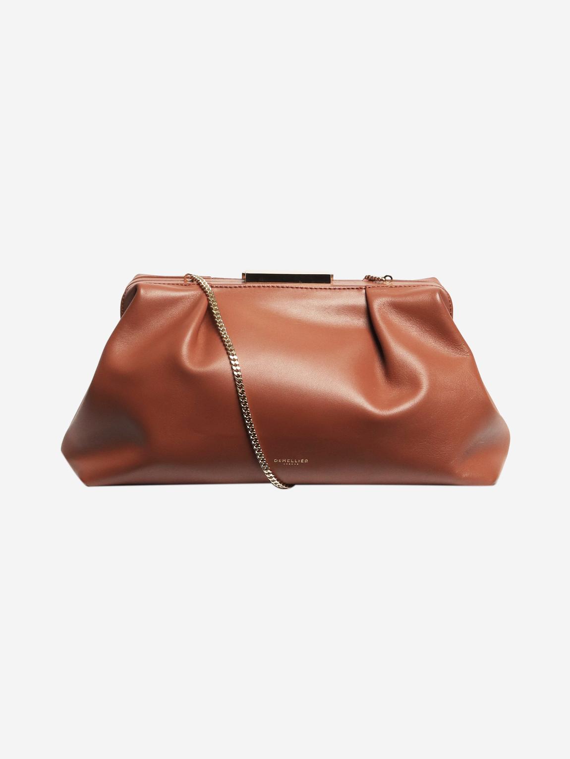 Brown leather clutch main product photo