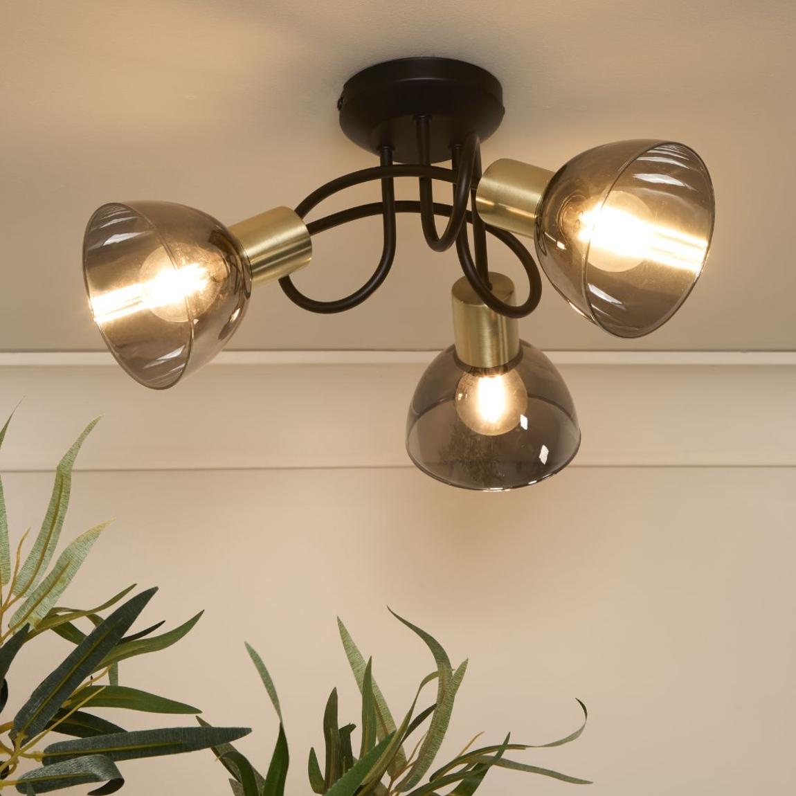 Elisa 3 Light Black & Gold Flush Ceiling Light main product photo