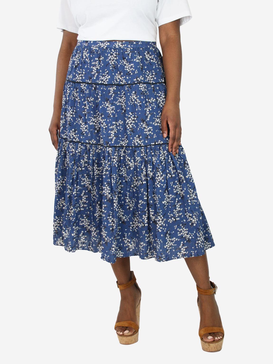 Blue floral tiered midi skirt main product photo