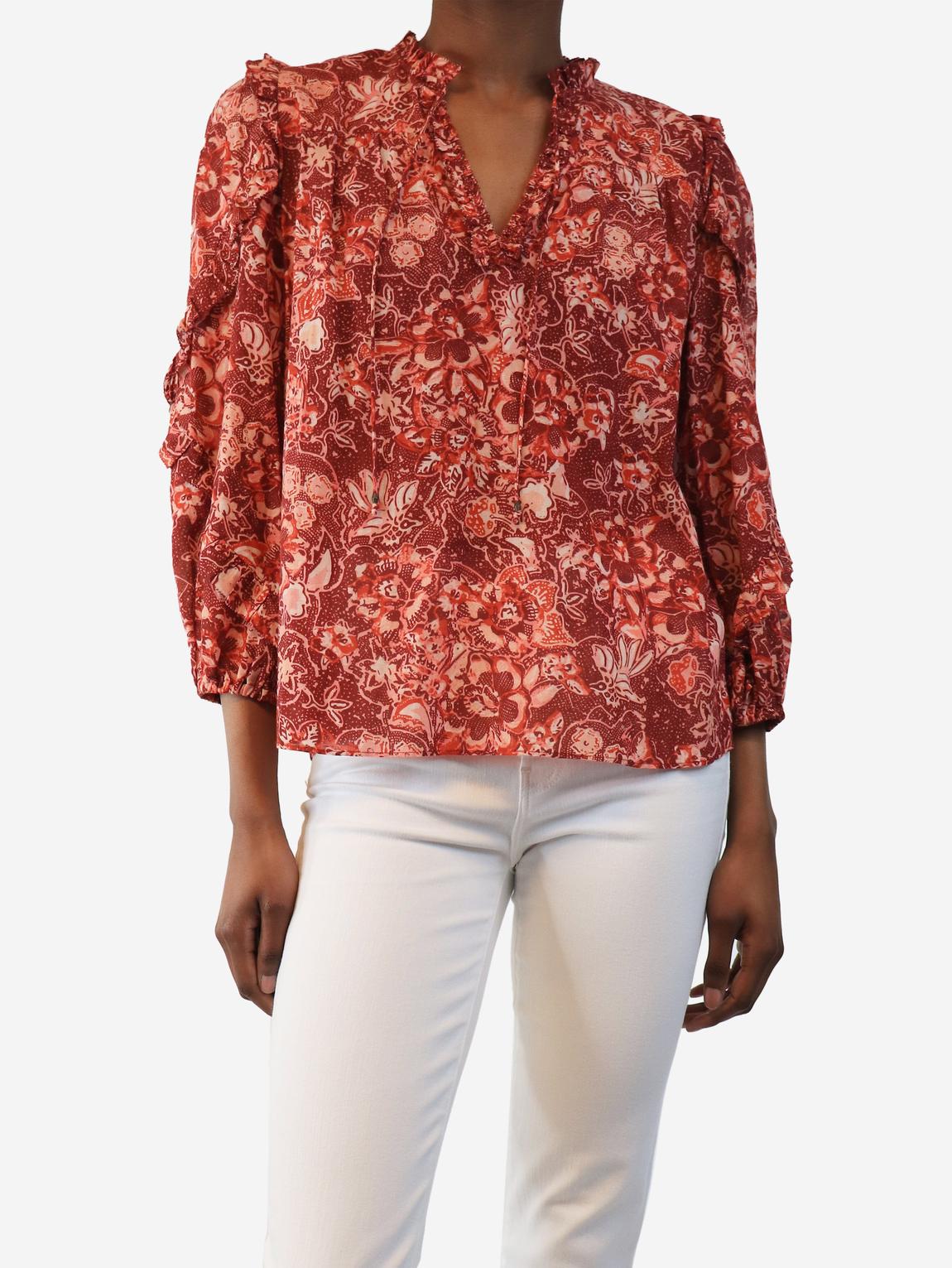Red floral printed blouse main product photo