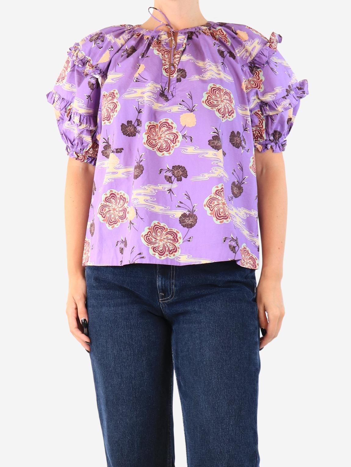Purple printed short sleeved top main product photo