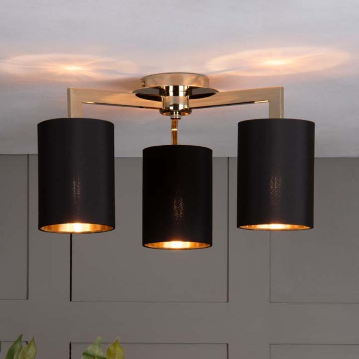 Olive 3 Light Gold & Black Semi-Flush Ceiling Light main product photo