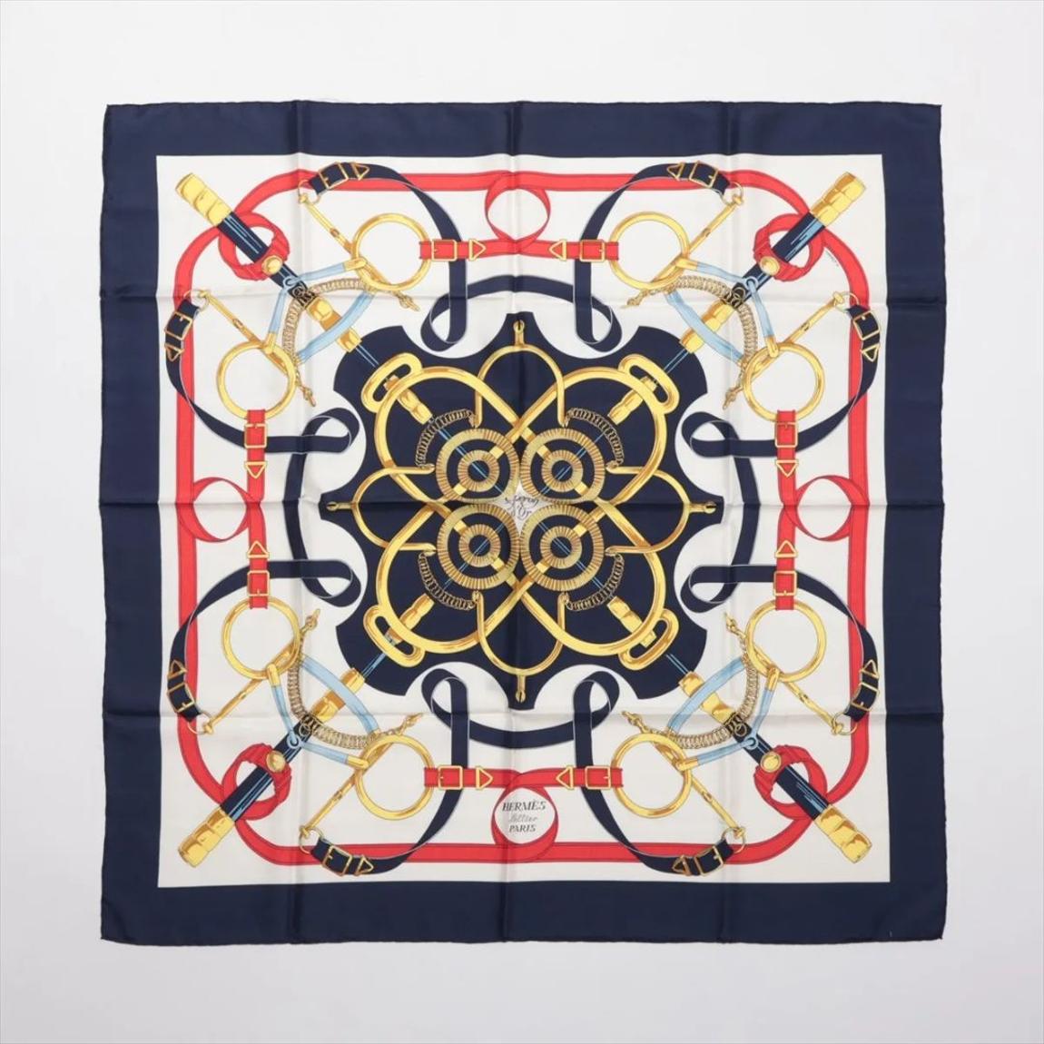 Navy and red Carré 90 Eperon D'or Spur silk scarf main product photo