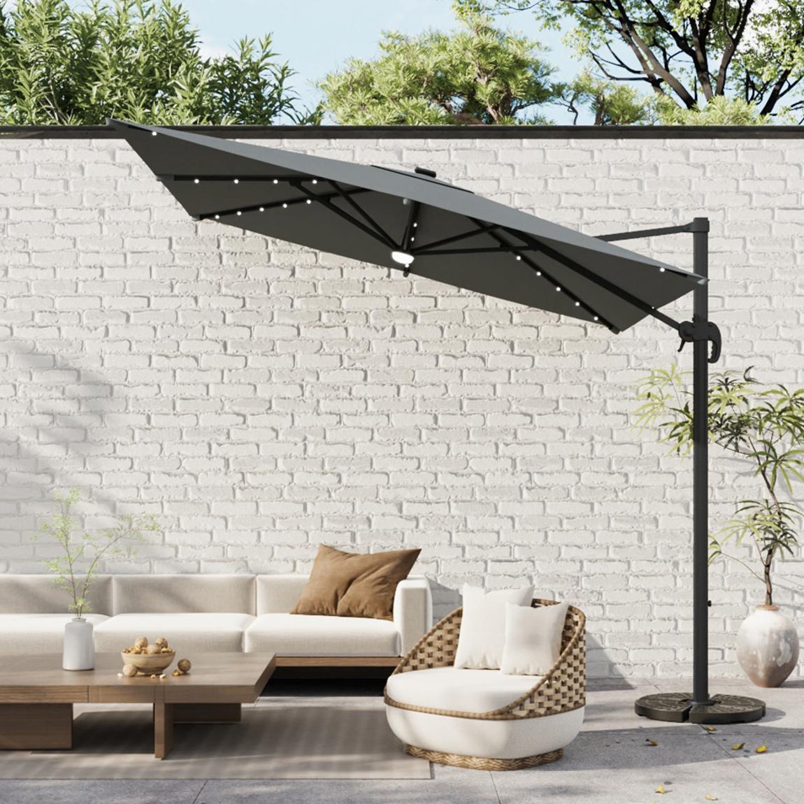 Square Cantilever Parasol with Solar Light and HDPE Parasol Base 297cm - Dark Grey main product photo