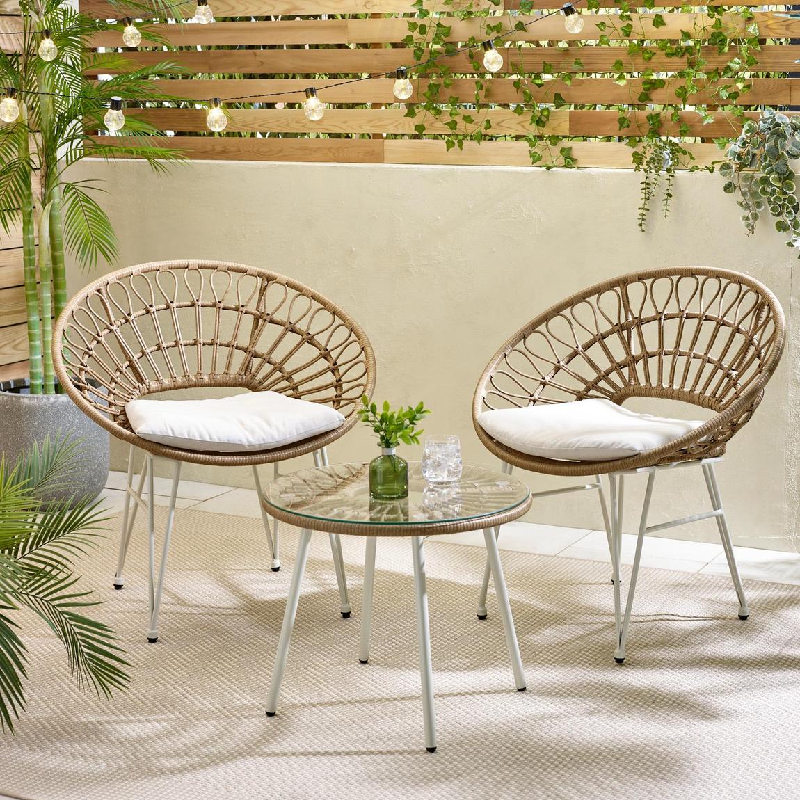 Crete Rattan Outdoor 2 Chair Bistro Set & Round Table main product photo