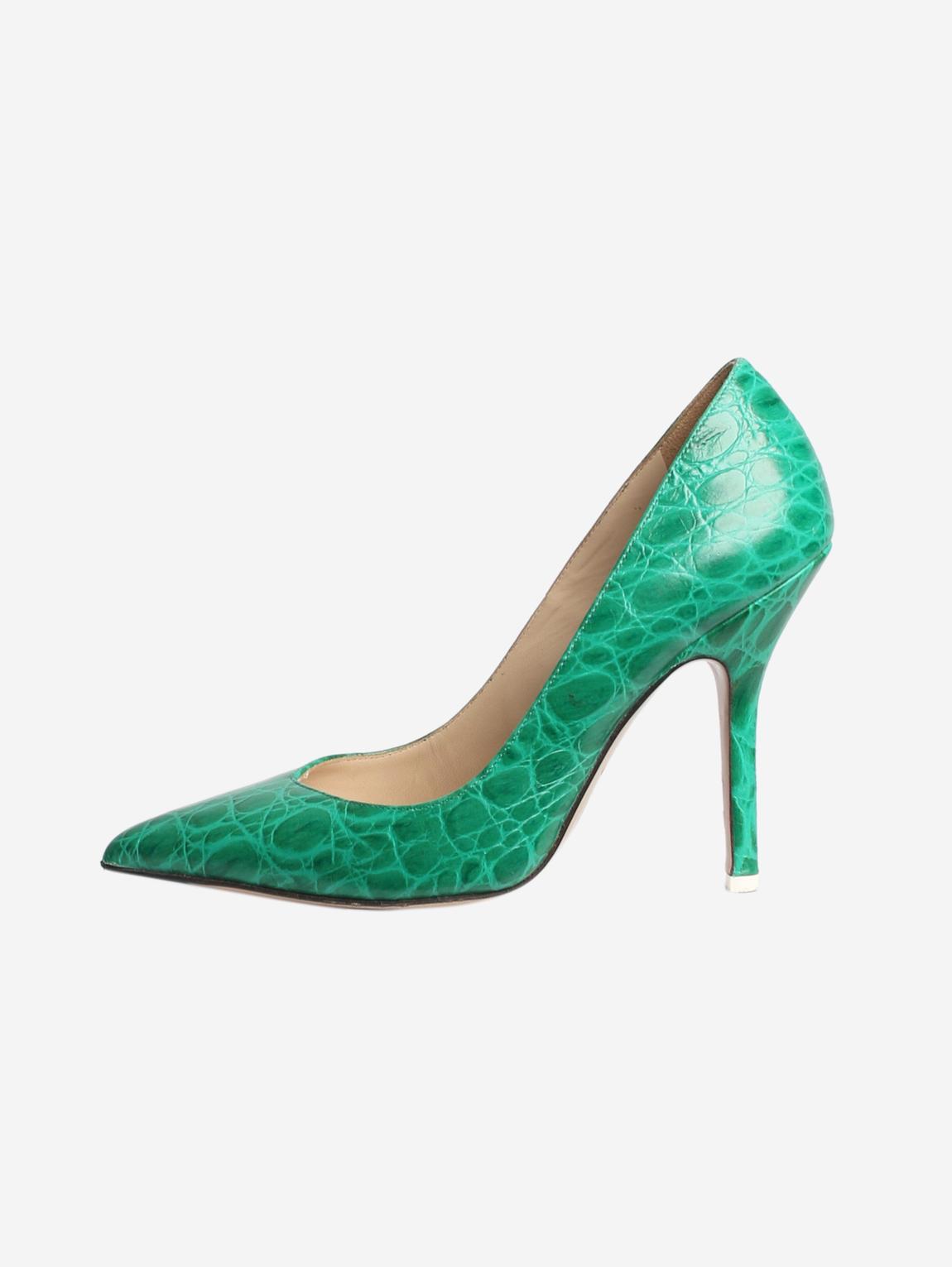 Green animal print pointed toe heels main product photo