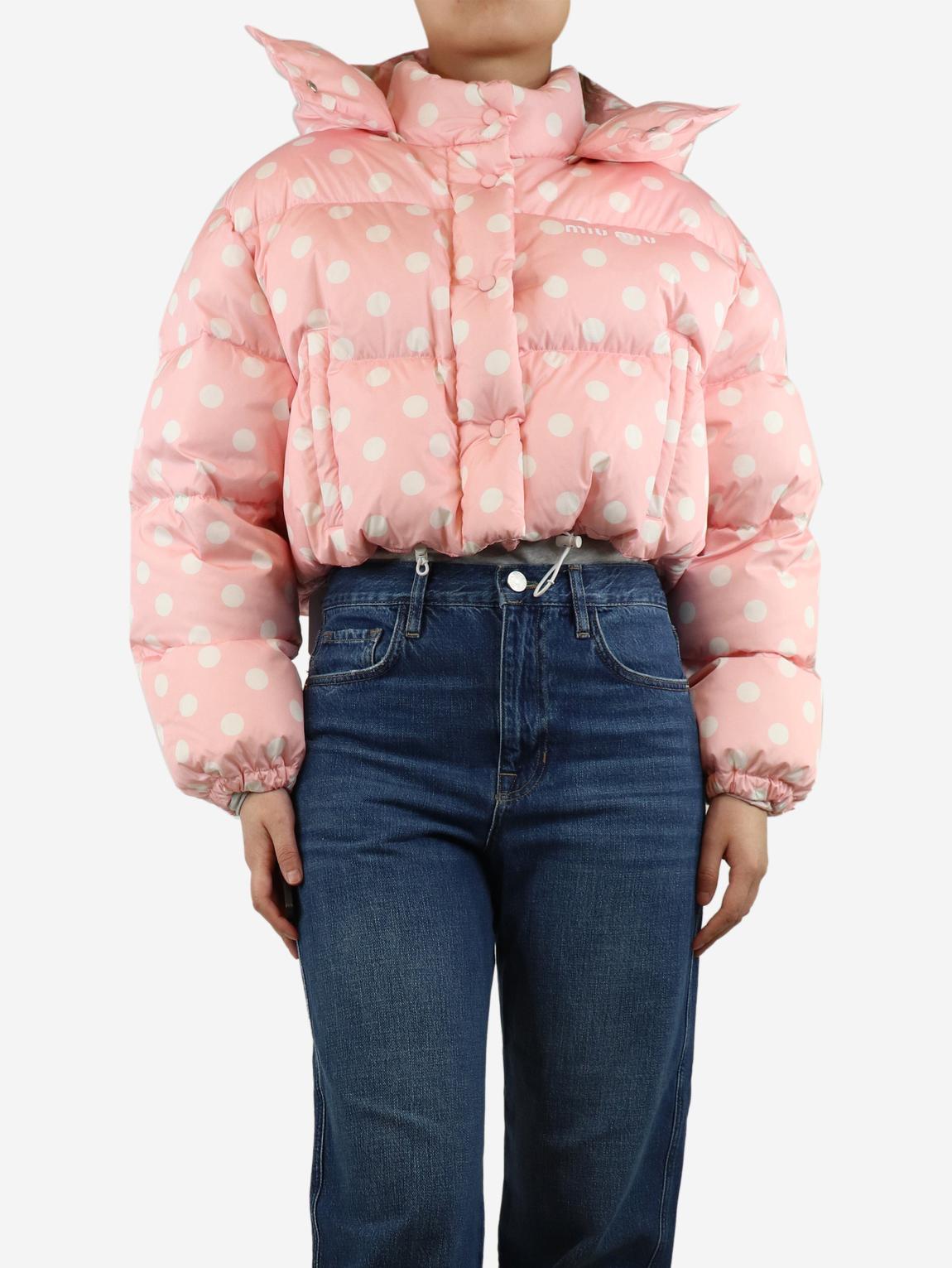 Light pink cropped polka dot puffer jacket main product photo