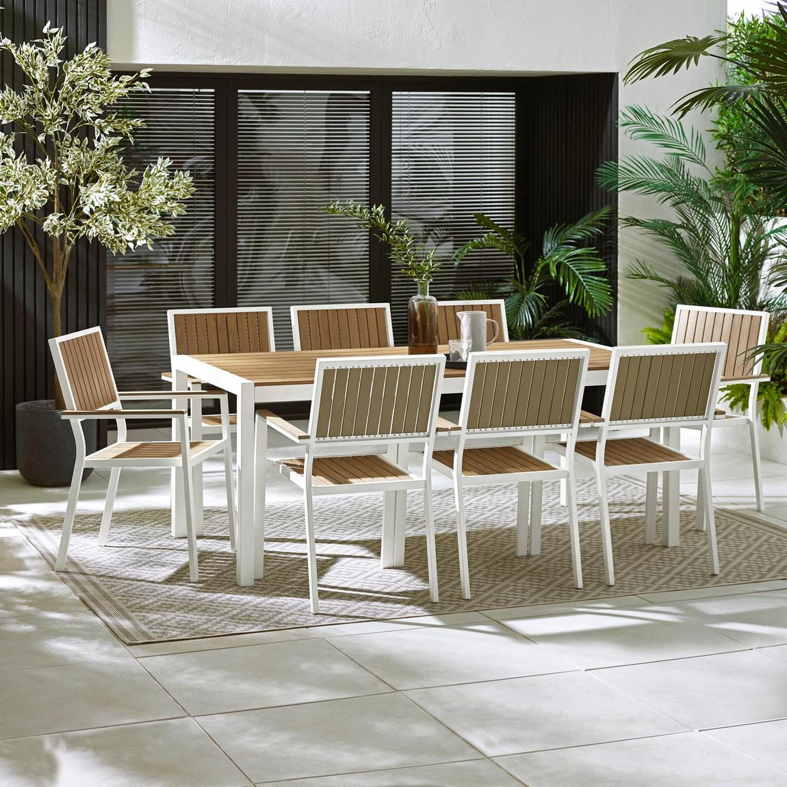 Dubai White & Wood Polywood 8 Seat Outdoor Dining Set main product photo