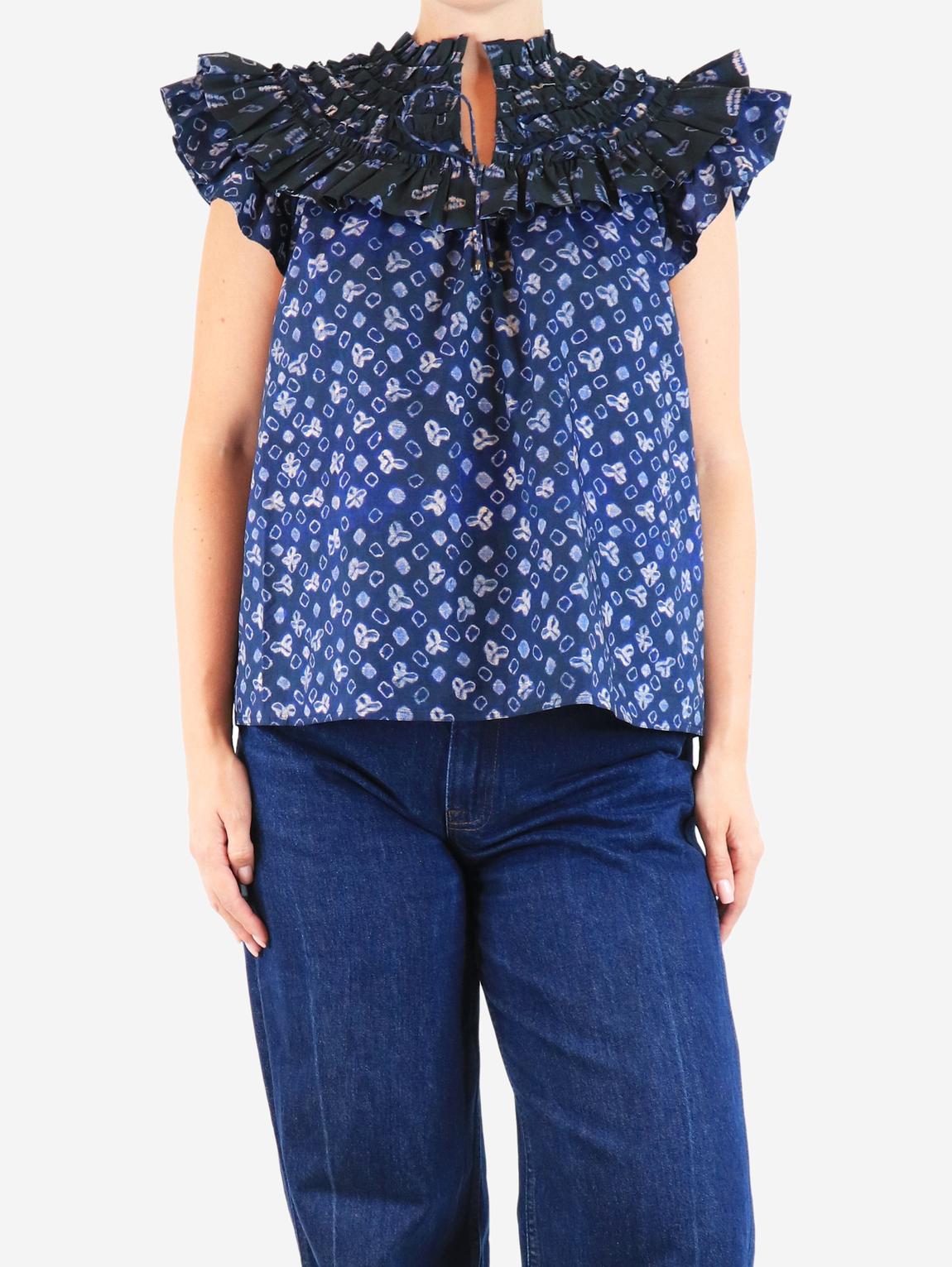 Ulla Johnson Navy printed ruffle-neck blouse main product photo
