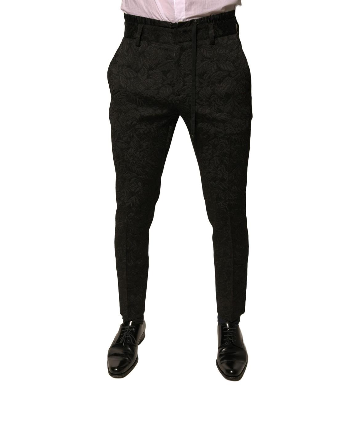Slim Fit Floral Trousers - Black Pants main product photo