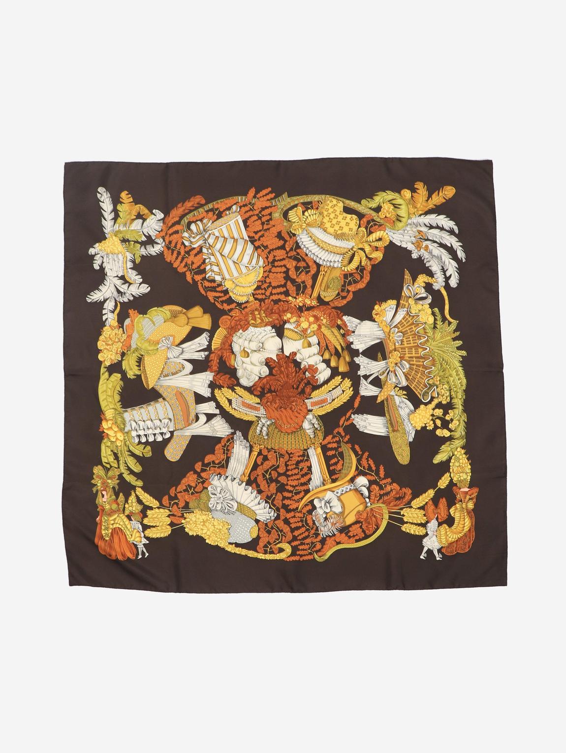 Brown silk printed scarf main product photo