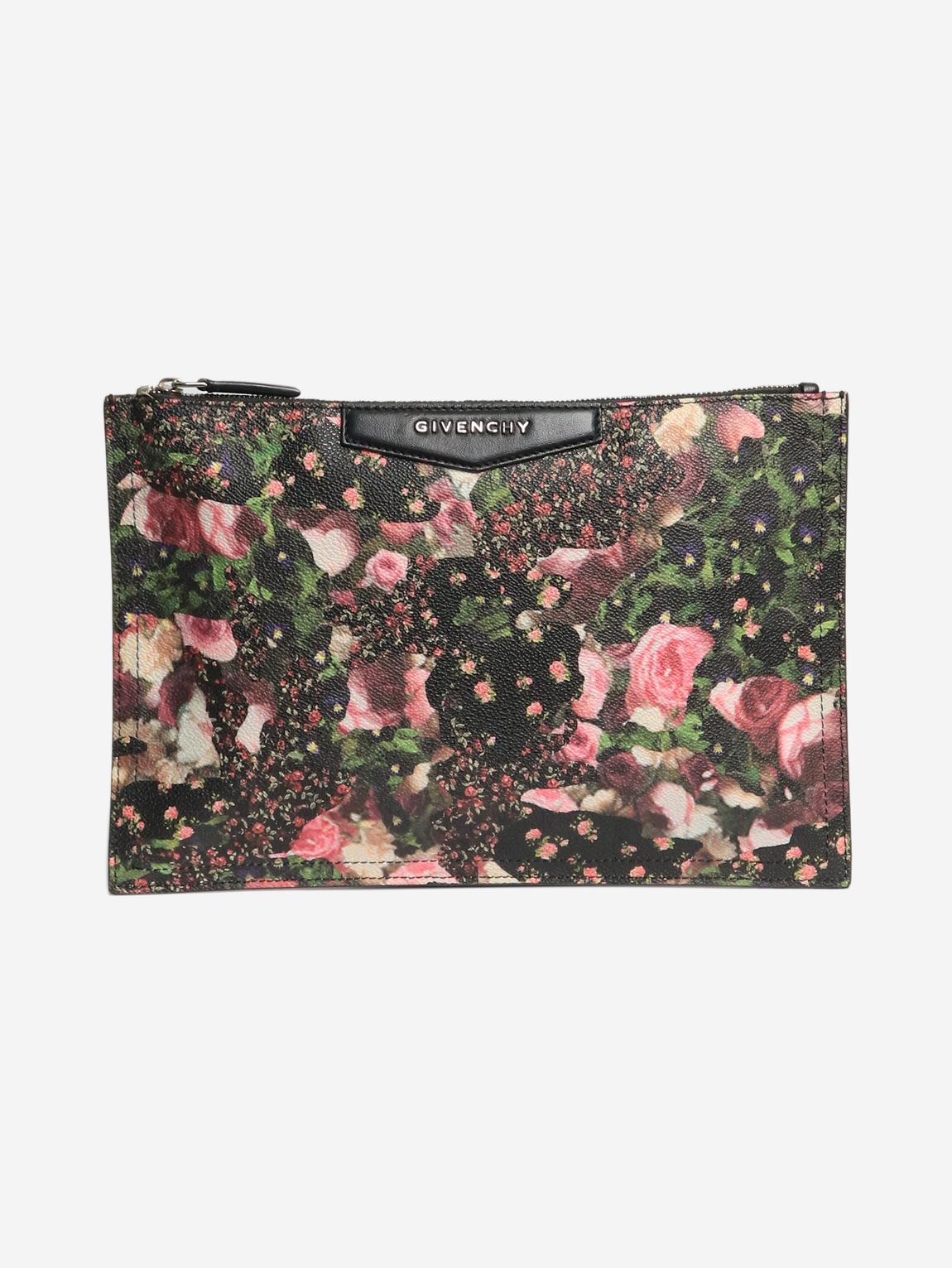 Black floral zipped pouch main product photo