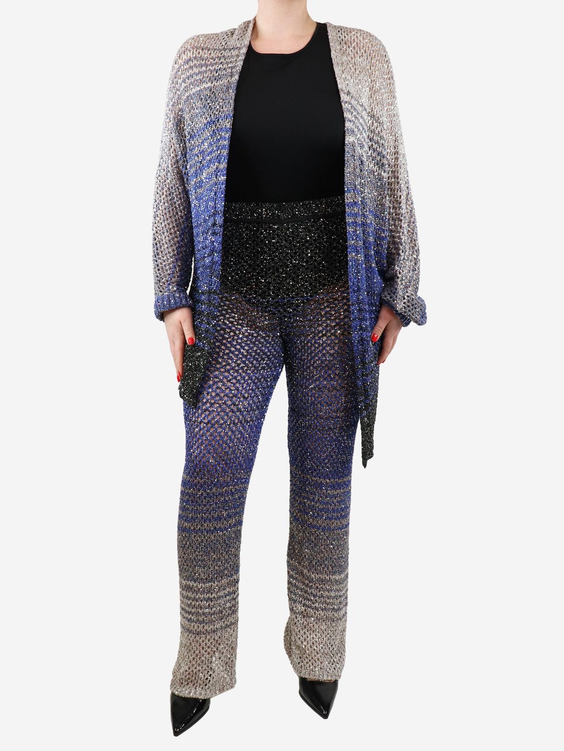 Blue crochet sequin cardigan and trousers set - UK 14 main product photo